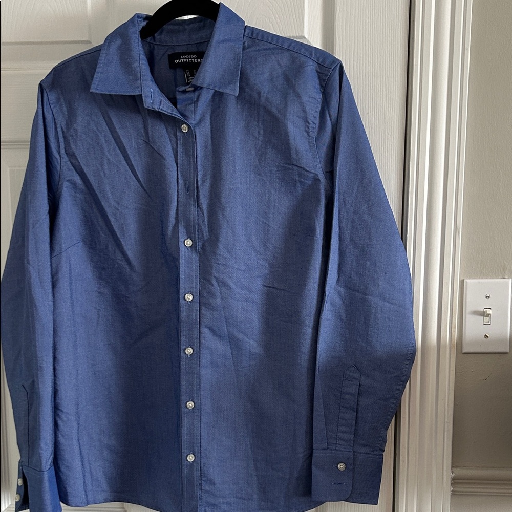 Ladies Lands' End Classic Blue Button-Down Shirt